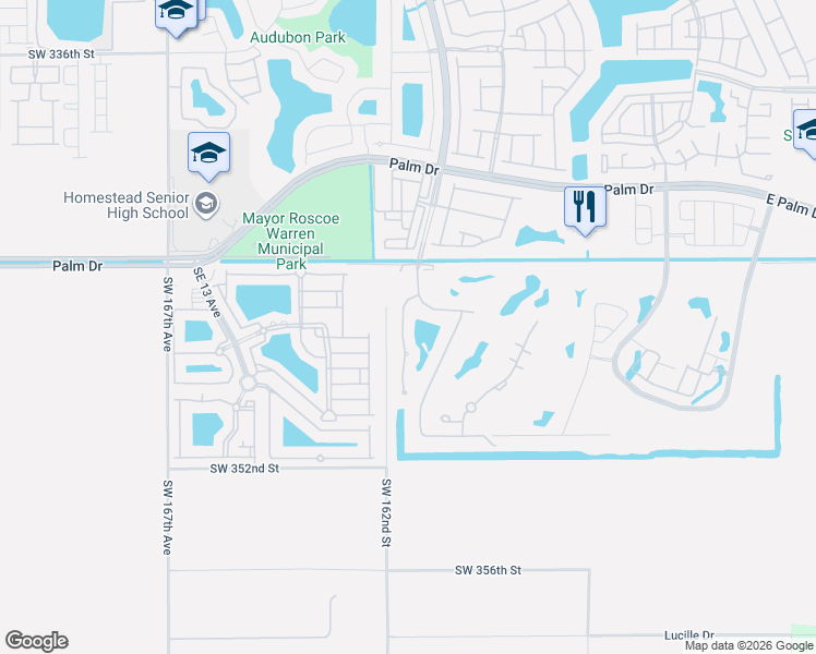 map of restaurants, bars, coffee shops, grocery stores, and more near 2615 Dunwoodie Place in Homestead