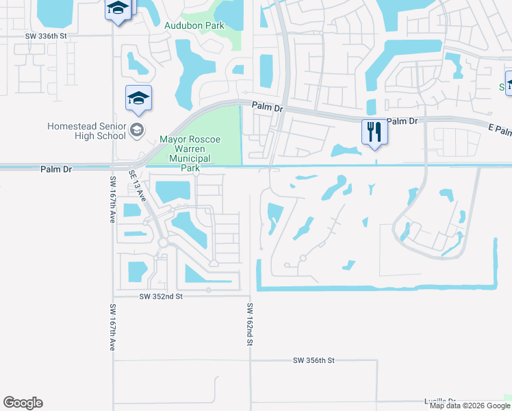 map of restaurants, bars, coffee shops, grocery stores, and more near 2615 Dunwoodie Place in Homestead