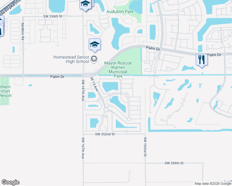 map of restaurants, bars, coffee shops, grocery stores, and more near 2625 Southeast 15th Place in Homestead