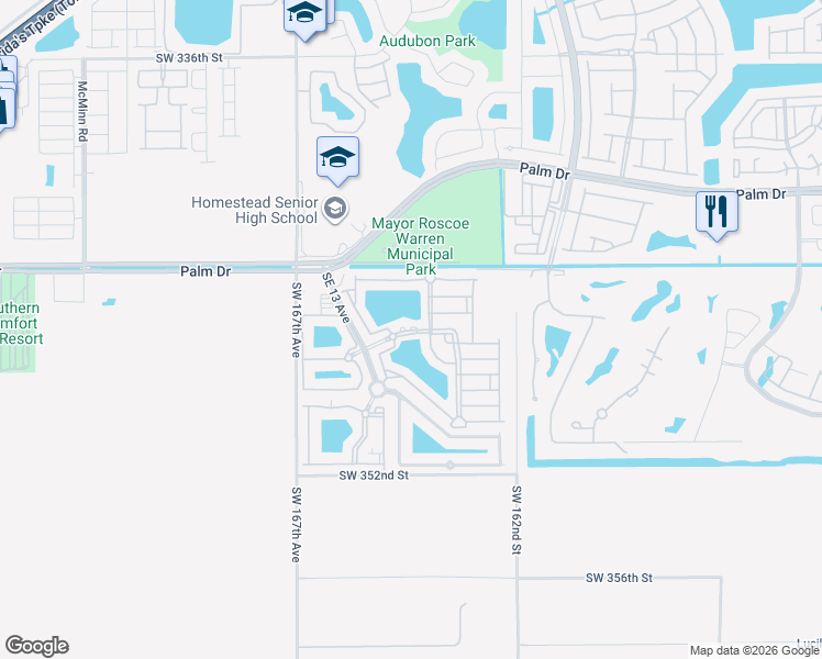 map of restaurants, bars, coffee shops, grocery stores, and more near 2625 Southeast 15th Place in Homestead