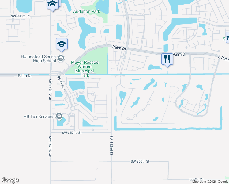 map of restaurants, bars, coffee shops, grocery stores, and more near 2630 Dunwoodie Place in Homestead