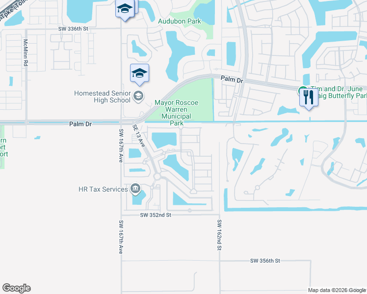 map of restaurants, bars, coffee shops, grocery stores, and more near 2625 Southeast 15th Place in Homestead