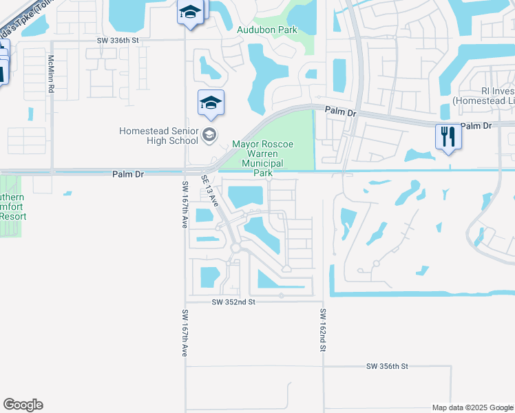 map of restaurants, bars, coffee shops, grocery stores, and more near 2625 Southeast 15th Place in Homestead
