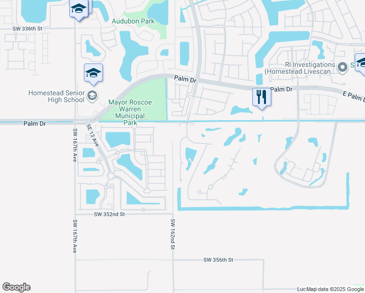 map of restaurants, bars, coffee shops, grocery stores, and more near 2615 Dunwoodie Place in Homestead