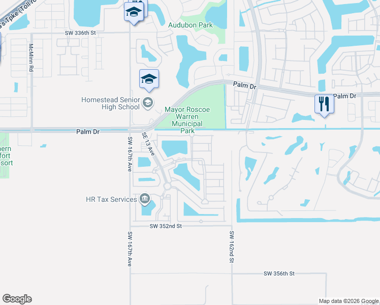map of restaurants, bars, coffee shops, grocery stores, and more near 2625 Southeast 15th Place in Homestead