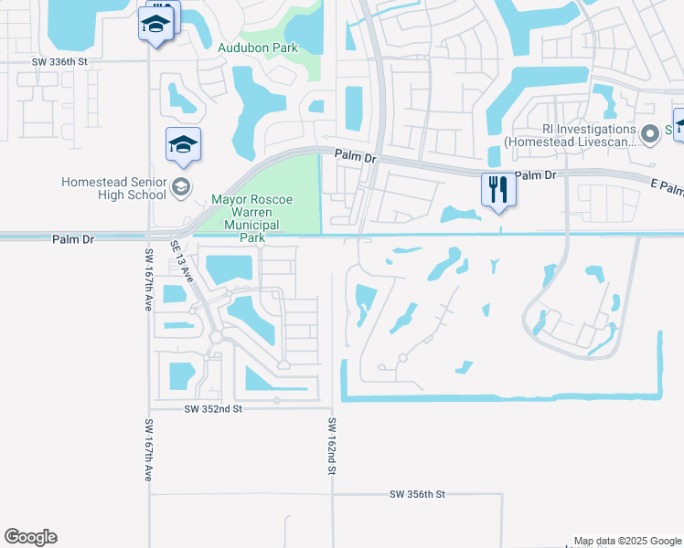 map of restaurants, bars, coffee shops, grocery stores, and more near 2615 Dunwoodie Place in Homestead