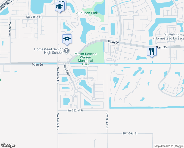 map of restaurants, bars, coffee shops, grocery stores, and more near 2650 Southeast 16th Terrace in Homestead