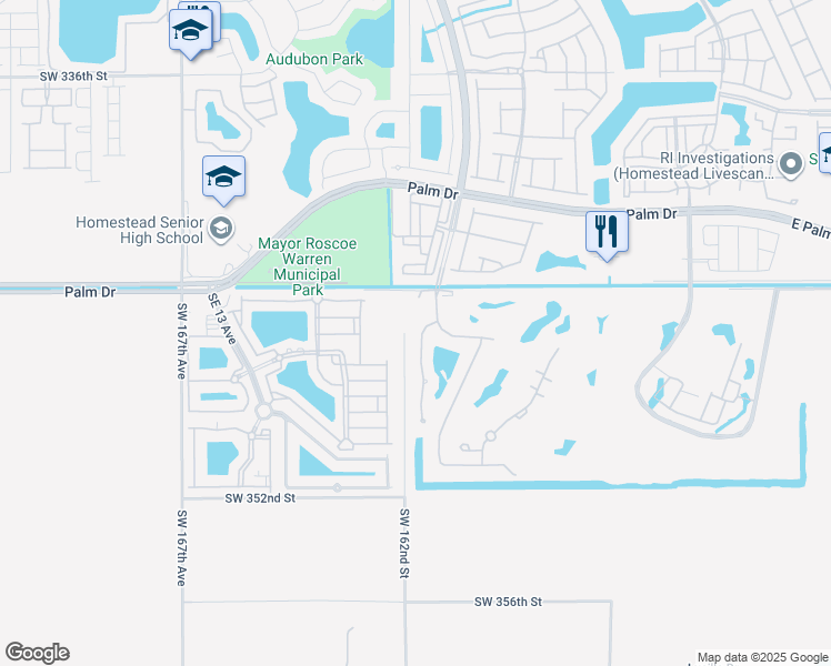 map of restaurants, bars, coffee shops, grocery stores, and more near 2615 Dunwoodie Place in Homestead