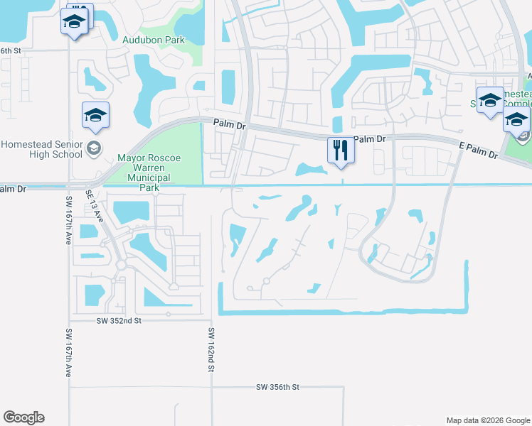 map of restaurants, bars, coffee shops, grocery stores, and more near 2610 Fairways Drive in Homestead