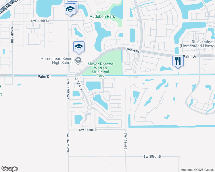 map of restaurants, bars, coffee shops, grocery stores, and more near 2625 Southeast 15th Place in Homestead