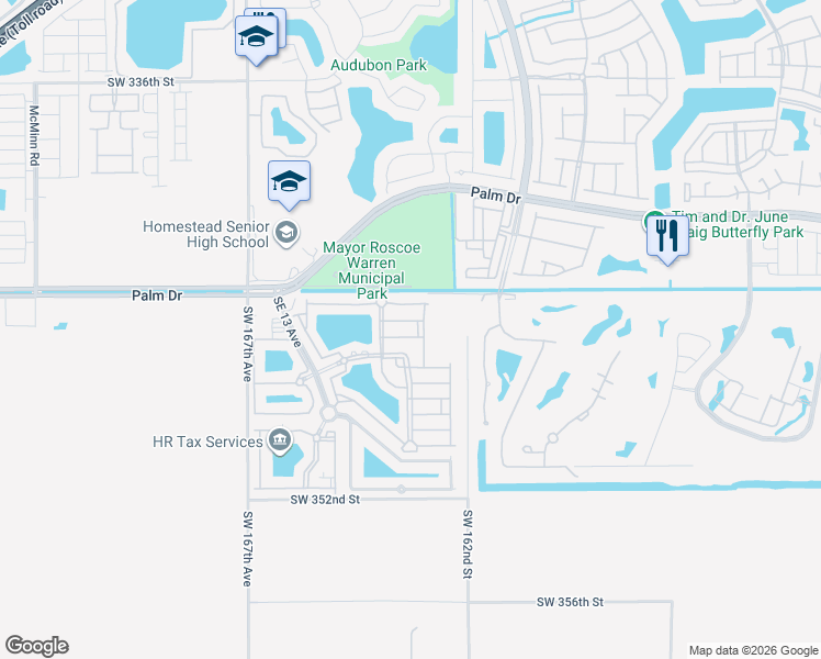 map of restaurants, bars, coffee shops, grocery stores, and more near 2650 Southeast 16th Terrace in Homestead