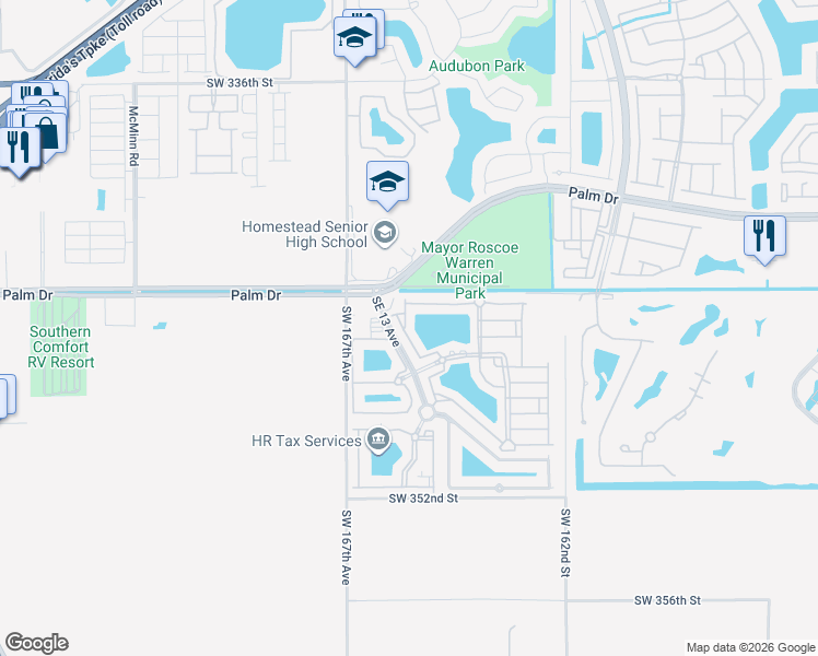map of restaurants, bars, coffee shops, grocery stores, and more near 1036 Southeast 25th Avenue in Homestead