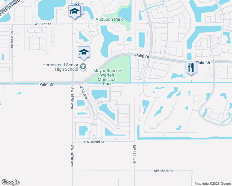map of restaurants, bars, coffee shops, grocery stores, and more near 2650 Southeast 16th Terrace in Homestead