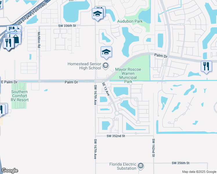 map of restaurants, bars, coffee shops, grocery stores, and more near 1350 Southeast 24th Court in Homestead