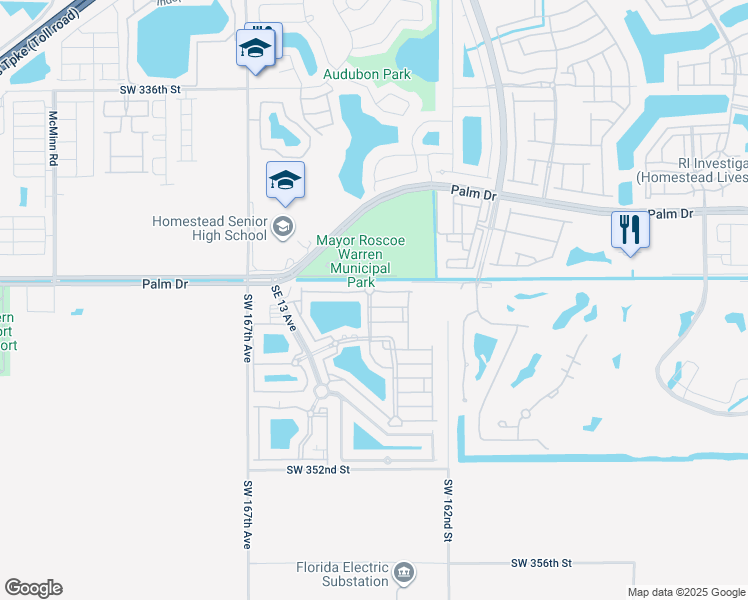 map of restaurants, bars, coffee shops, grocery stores, and more near 2459 Southeast 15th Place in Homestead
