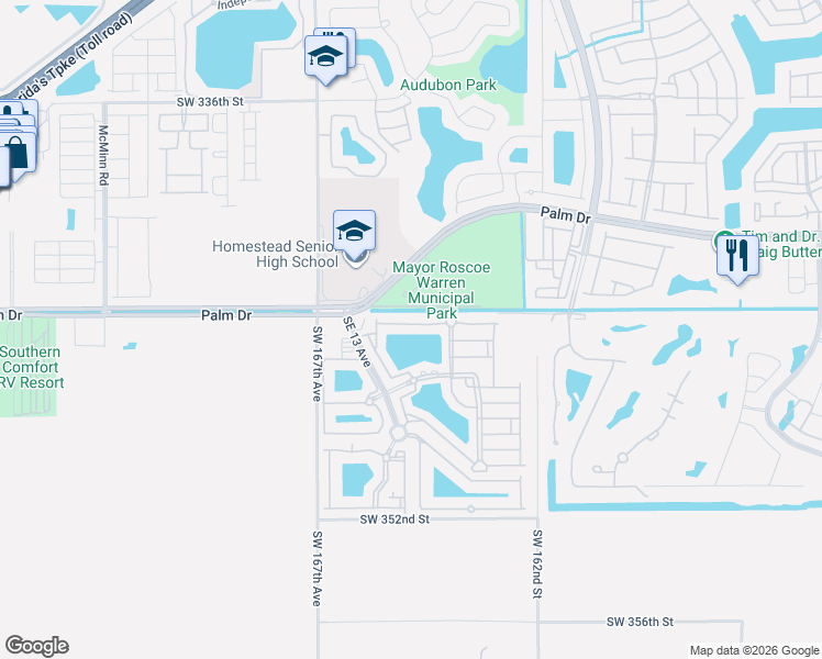 map of restaurants, bars, coffee shops, grocery stores, and more near 1441 Southeast 24th Court in Homestead