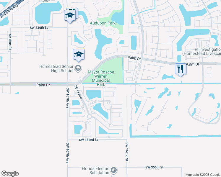 map of restaurants, bars, coffee shops, grocery stores, and more near 1528 Southeast 24th Court in Homestead