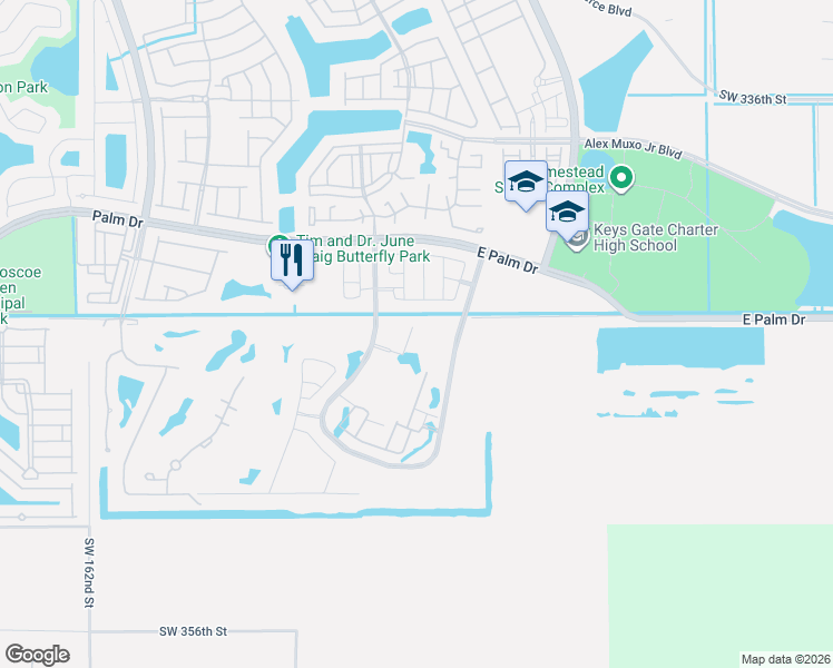 map of restaurants, bars, coffee shops, grocery stores, and more near 15200 SW 344th St in Homestead