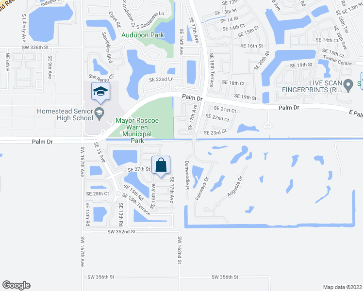 map of restaurants, bars, coffee shops, grocery stores, and more near 1636 Southeast 24th Court in Homestead