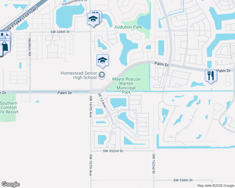 map of restaurants, bars, coffee shops, grocery stores, and more near 1425 Southeast 24th Court in Homestead