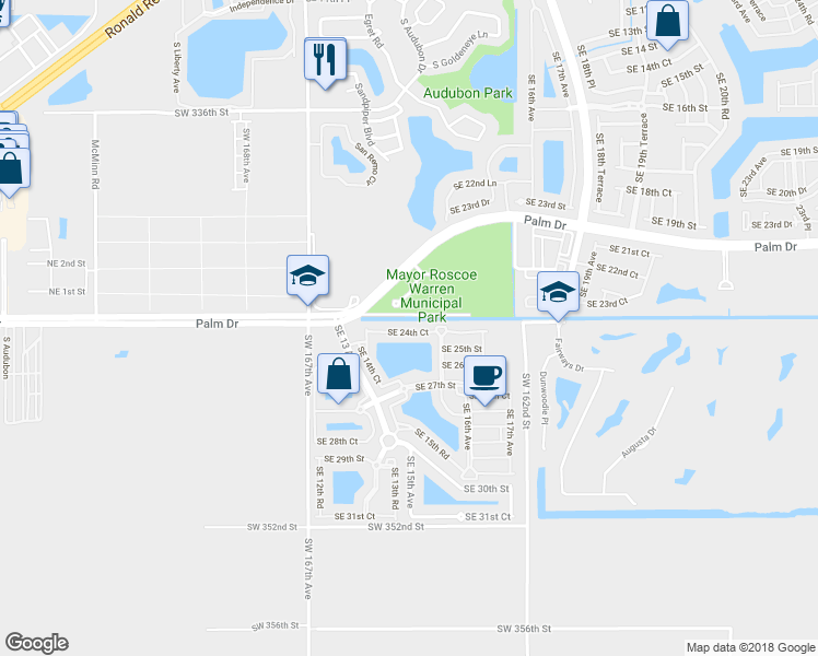map of restaurants, bars, coffee shops, grocery stores, and more near 1425 Southeast 24th Court in Homestead