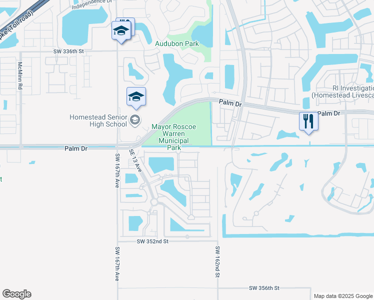map of restaurants, bars, coffee shops, grocery stores, and more near 1528 Southeast 24th Court in Homestead