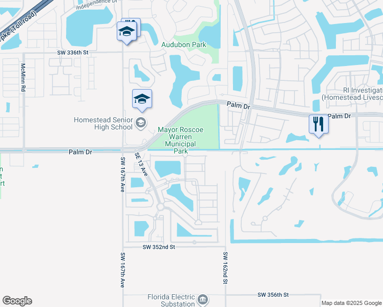 map of restaurants, bars, coffee shops, grocery stores, and more near 2459 Southeast 15th Place in Homestead