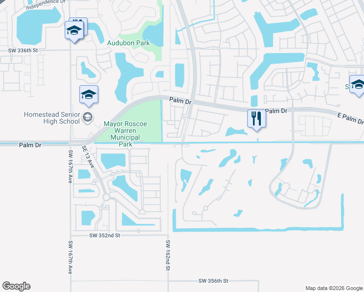 map of restaurants, bars, coffee shops, grocery stores, and more near 2410 Fairways Drive in Homestead