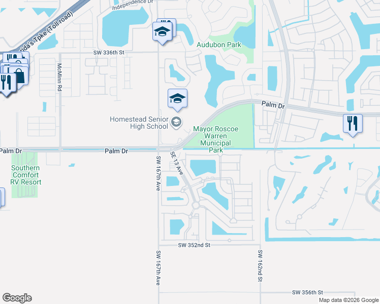 map of restaurants, bars, coffee shops, grocery stores, and more near 1350 Southeast 24th Court in Homestead