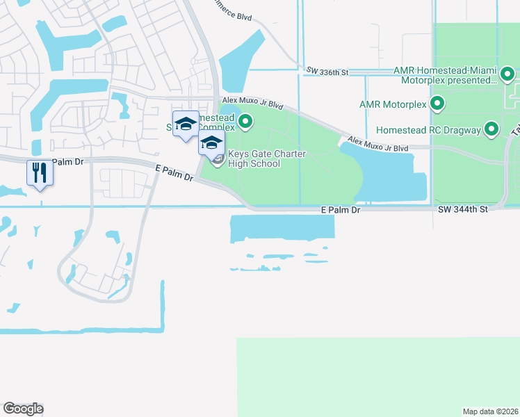 map of restaurants, bars, coffee shops, grocery stores, and more near East Palm Drive in Homestead