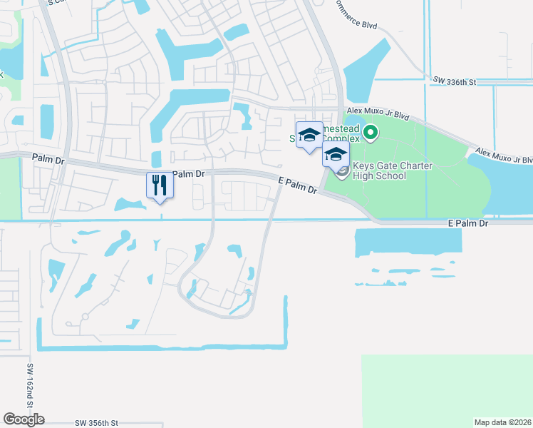 map of restaurants, bars, coffee shops, grocery stores, and more near 15200 Southwest 344th Street in Homestead