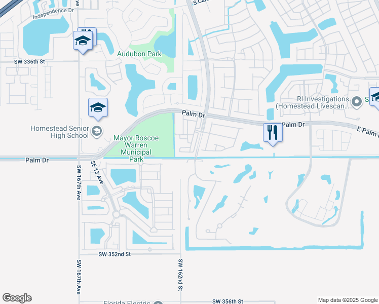 map of restaurants, bars, coffee shops, grocery stores, and more near 2376 Southeast 17th Terrace in Homestead