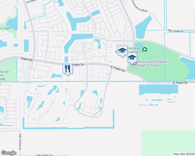 map of restaurants, bars, coffee shops, grocery stores, and more near 15200 Southwest 344th Street in Homestead