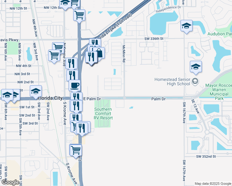 map of restaurants, bars, coffee shops, grocery stores, and more near 106 Northeast 2nd Terrace in Florida City