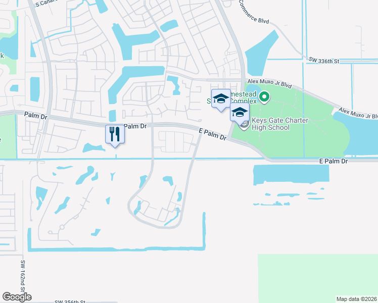 map of restaurants, bars, coffee shops, grocery stores, and more near 15200 Southwest 344th Street in Homestead