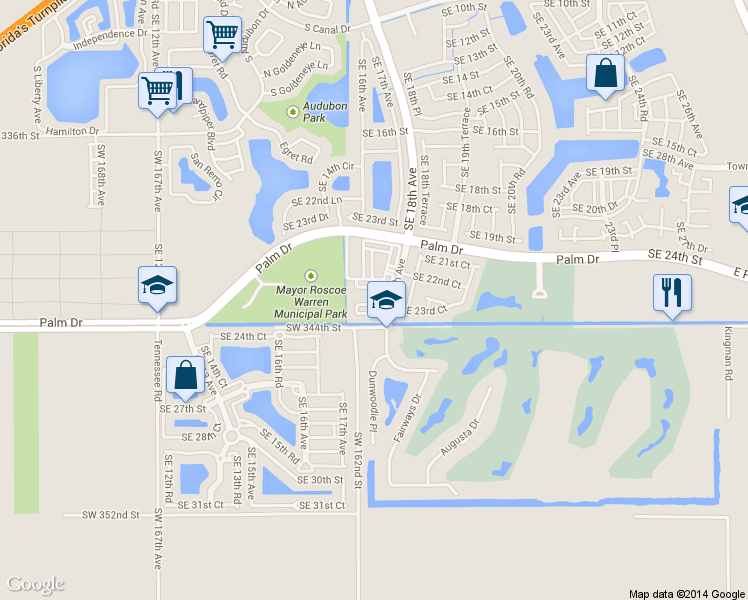 map of restaurants, bars, coffee shops, grocery stores, and more near 2376 Southeast 17th Terrace in Homestead
