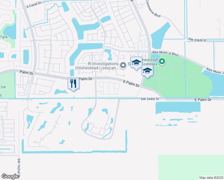 map of restaurants, bars, coffee shops, grocery stores, and more near 15200 Southwest 344th Street in Homestead
