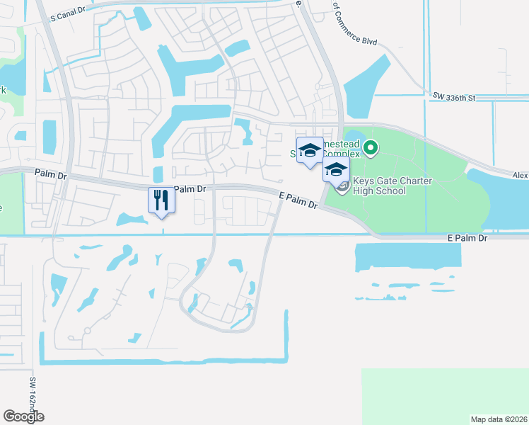 map of restaurants, bars, coffee shops, grocery stores, and more near 15200 Southwest 344th Street in Homestead