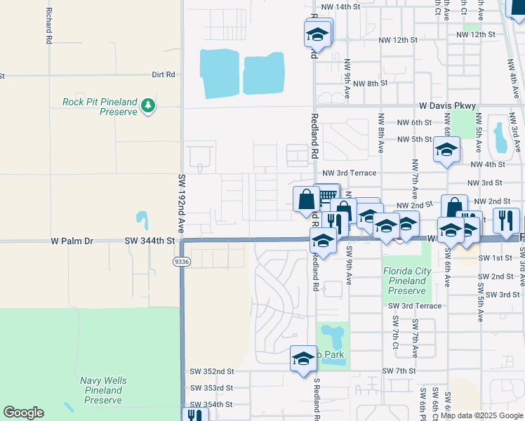 map of restaurants, bars, coffee shops, grocery stores, and more near 1156 Northwest 1st Street in Florida City