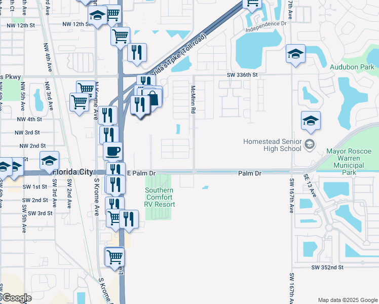 map of restaurants, bars, coffee shops, grocery stores, and more near 400 Southwest 172nd Avenue in Florida City