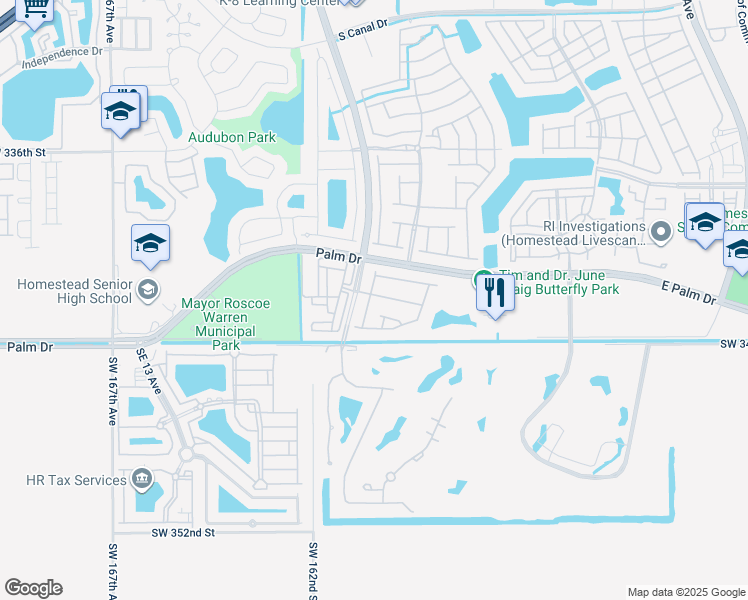 map of restaurants, bars, coffee shops, grocery stores, and more near 2239 Southeast 19th Avenue in Homestead
