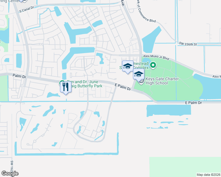 map of restaurants, bars, coffee shops, grocery stores, and more near 15200 Southwest 344th Street in Homestead
