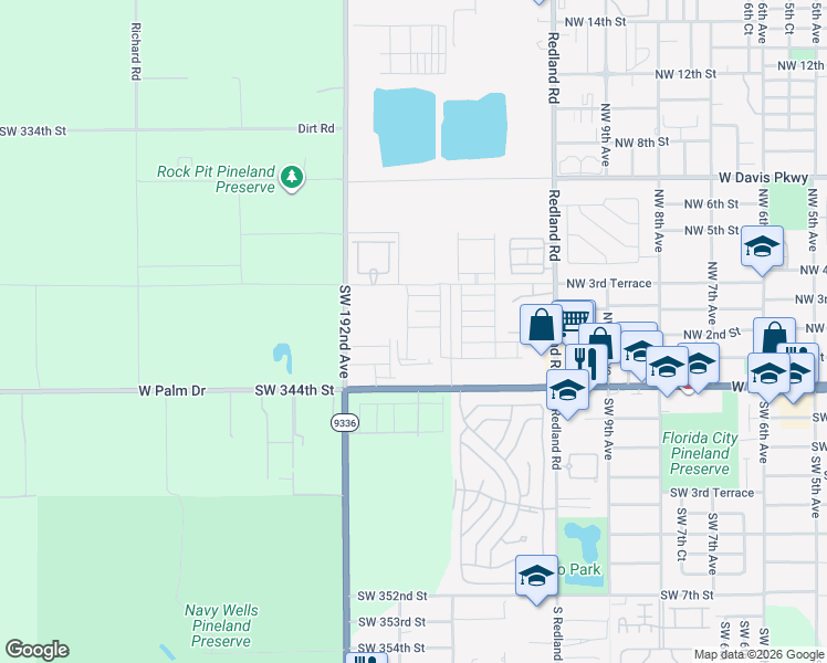 map of restaurants, bars, coffee shops, grocery stores, and more near 1732 Northwest 3rd Terrace in Florida City