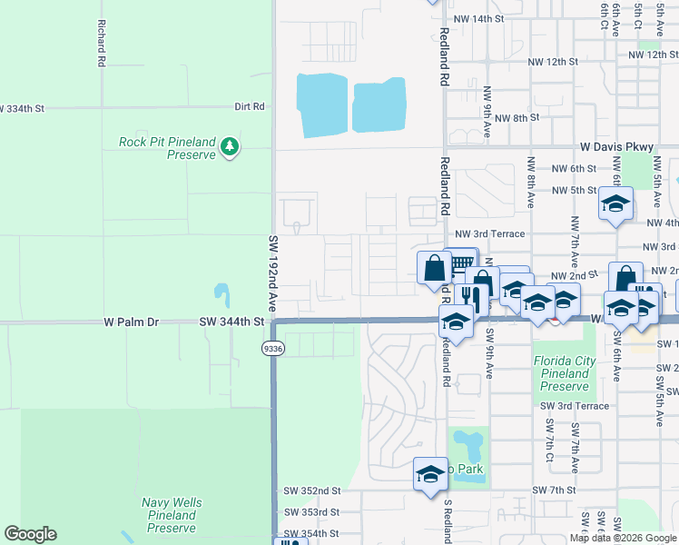 map of restaurants, bars, coffee shops, grocery stores, and more near 1732 Northwest 3rd Terrace in Florida City