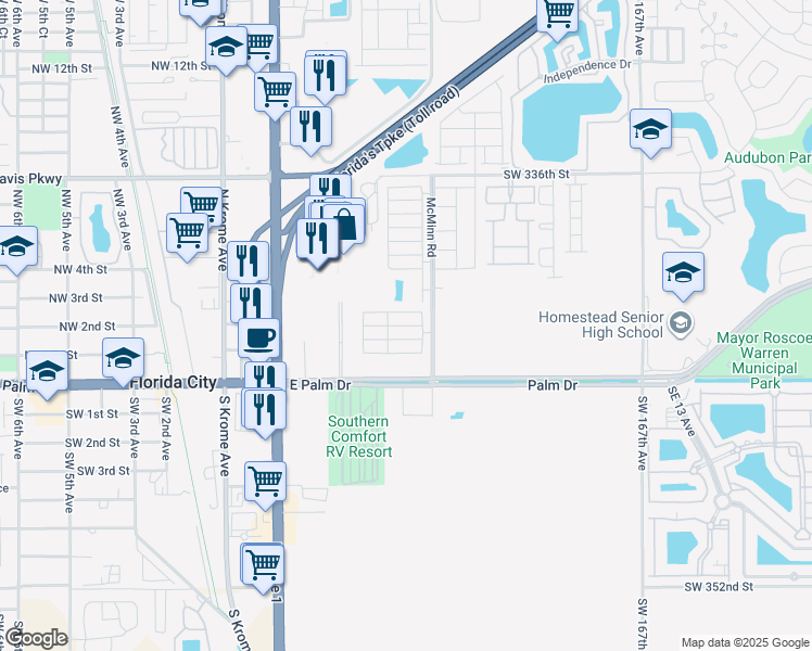 map of restaurants, bars, coffee shops, grocery stores, and more near 441 Northeast 3rd Street in Florida City