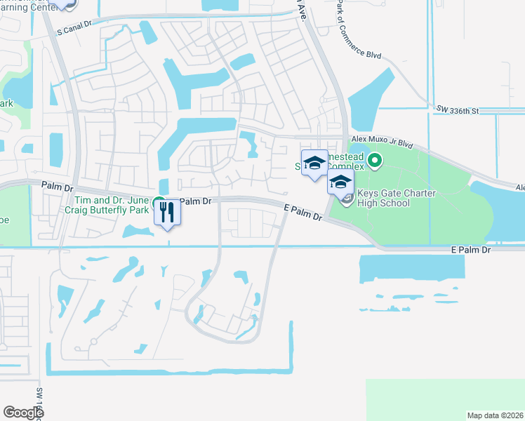 map of restaurants, bars, coffee shops, grocery stores, and more near 2204 Southeast 26th Lane in Homestead