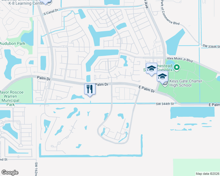 map of restaurants, bars, coffee shops, grocery stores, and more near 2308 Southeast 23rd Road in Homestead