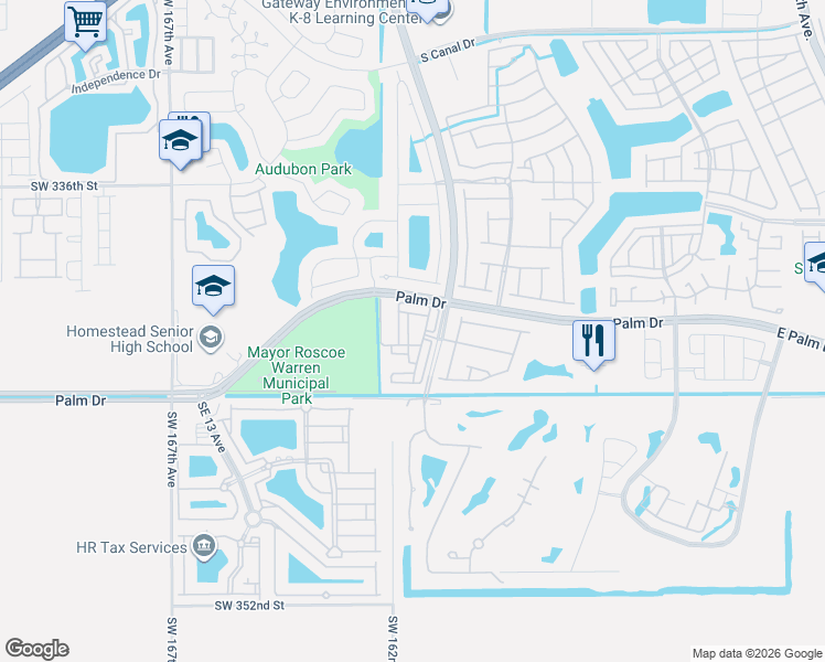 map of restaurants, bars, coffee shops, grocery stores, and more near 2337 Southeast 16th Place in Homestead