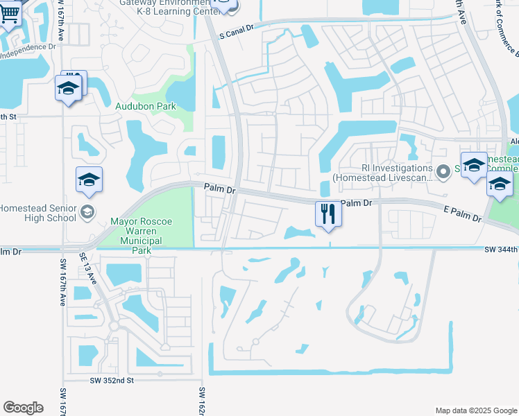 map of restaurants, bars, coffee shops, grocery stores, and more near 1955 Southeast 21st Court in Homestead