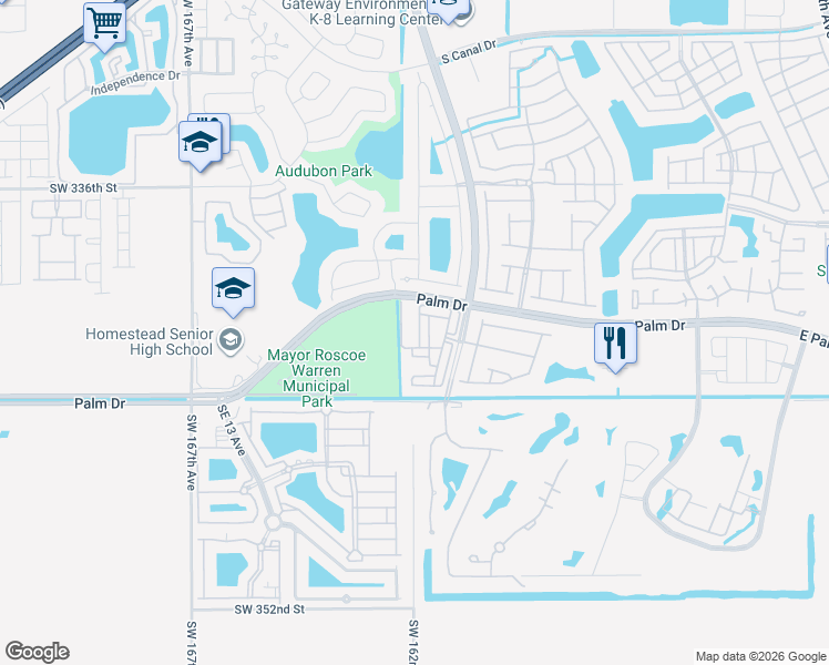 map of restaurants, bars, coffee shops, grocery stores, and more near 1801 Southeast 14th Circle in Homestead
